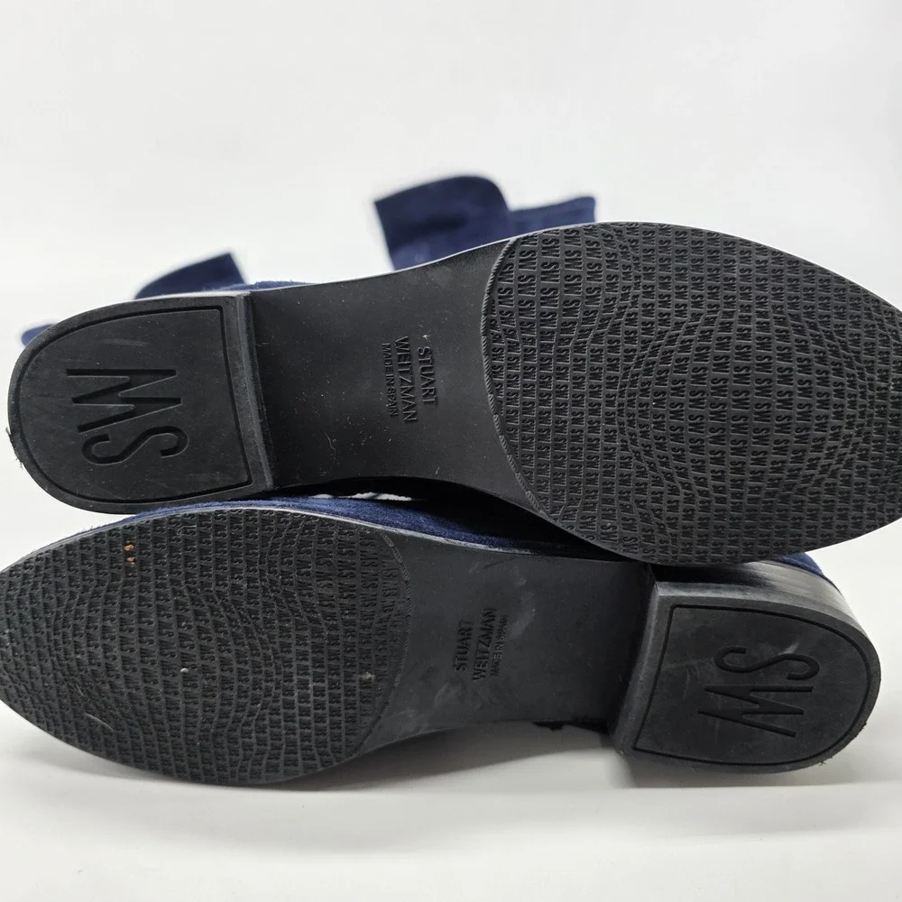 Stuart Weitzman Over The Knee 5050 Boots Navy Blue Suede Stretch 1